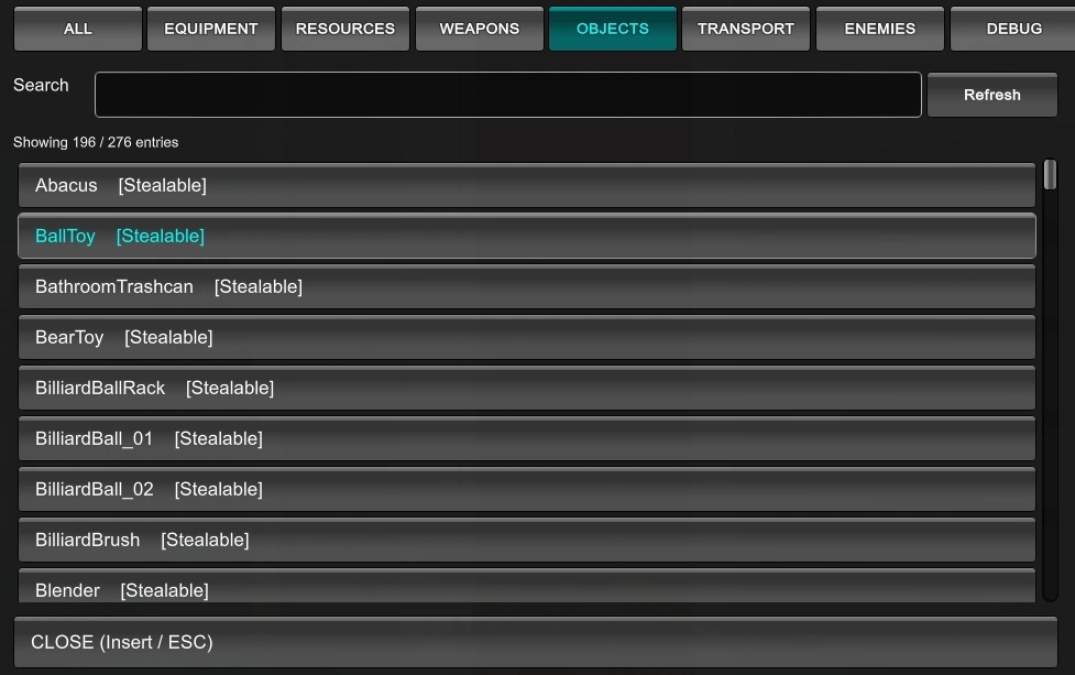 spawn menu objects