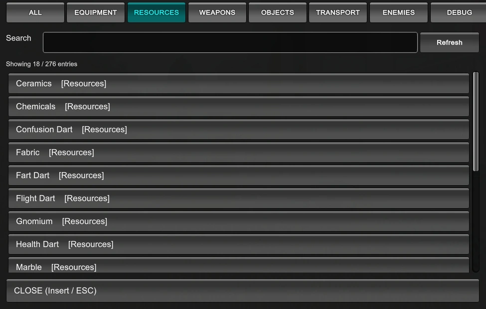 spawn menu resources