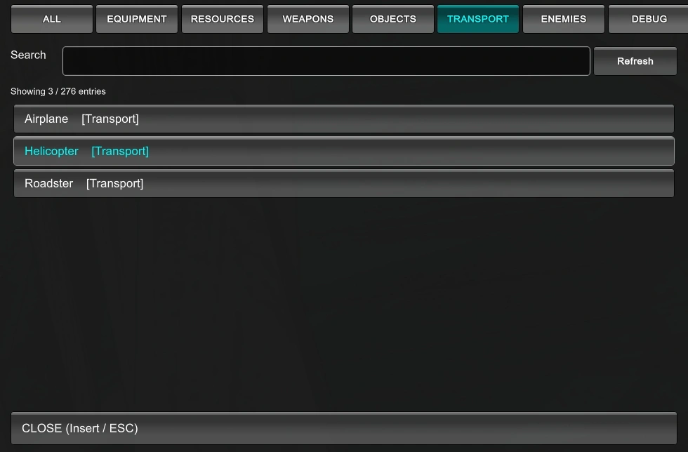 spawn menu transport